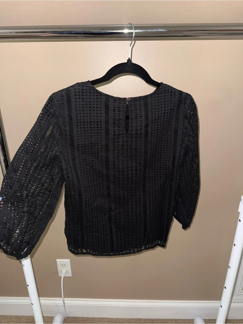Banana Republic Black Crochet Lace Balloon Sleeve Top